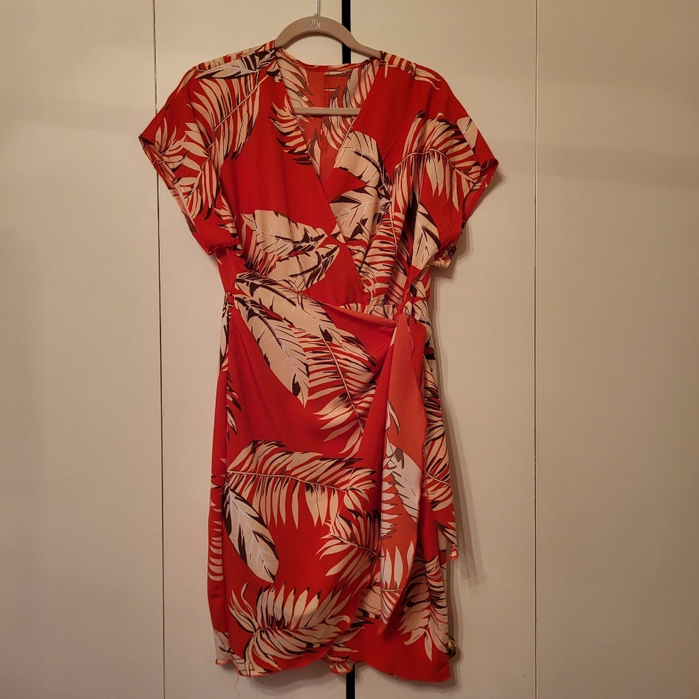 Shein Emery Rose Plus Size Wrap Front Dress Womens Size 12 (0XL) Red Orange - Picture 3 of 5